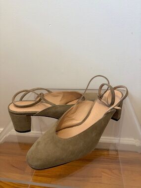 J. Crew Olive Suede Slingback Block Heel